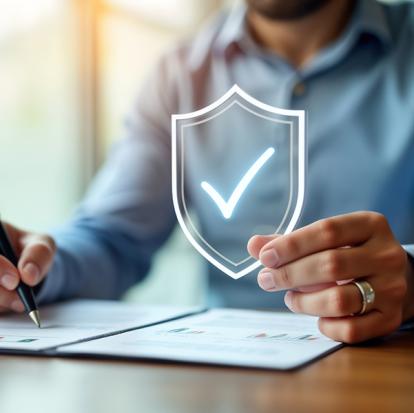 person holding a simulation of a checkmark above a contract