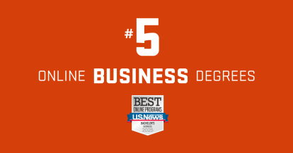 graphic of No. 5 online business degree with badge from U.S. News & World Report