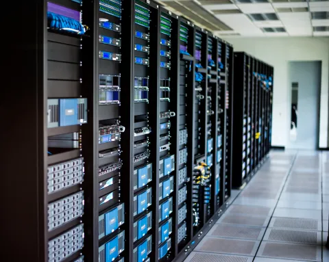 A rack of computer servers