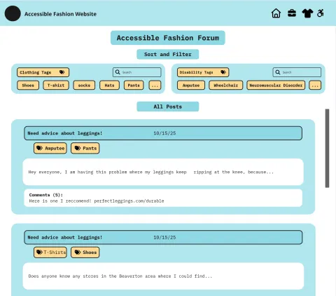 Planning page of a website showing a discussion forum with tags for different posts